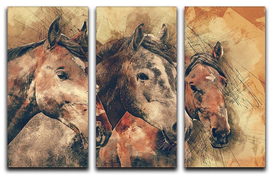 A stunning 3-panel canvas print featuring a horse painting, showcasing vibrant colors and intricate details, perfect for home decor.