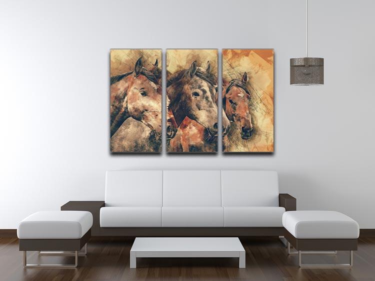 A stunning 3-panel canvas print featuring a horse painting, showcasing vibrant colors and intricate details, perfect for home decor.