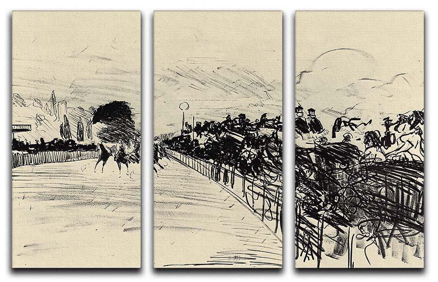 Three-panel canvas print featuring horse racing by Manet, showcasing vibrant colors and intricate details.