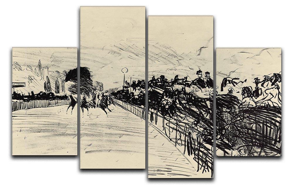 A 4-split canvas artwork depicting horse racing by Manet, showcasing dynamic movement and vibrant colors across four panels.
