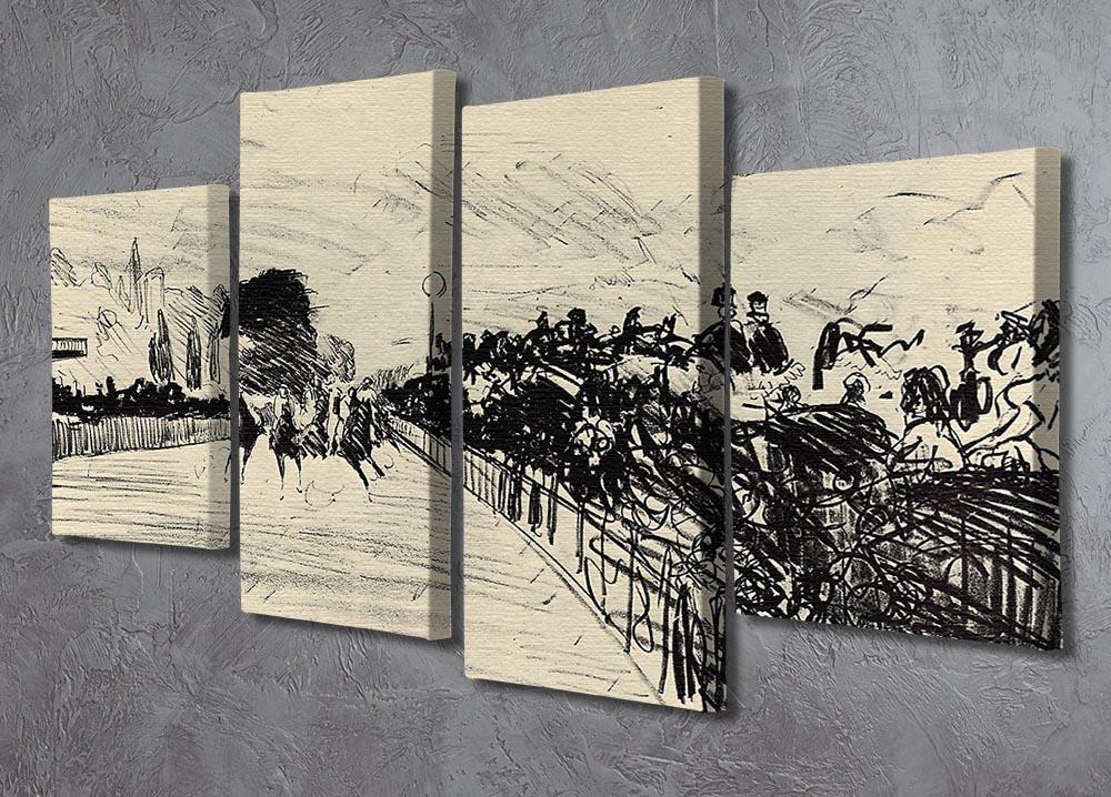 A 4-split canvas artwork depicting horse racing by Manet, showcasing dynamic movement and vibrant colors across four panels.
