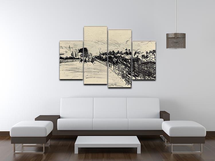 A 4-split canvas artwork depicting horse racing by Manet, showcasing dynamic movement and vibrant colors across four panels.