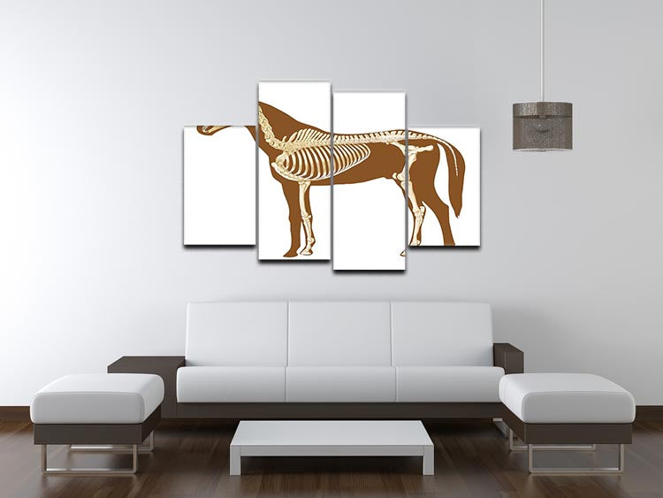 A 4-split canvas artwork featuring a detailed x-ray of a horse skeleton, showcasing its bones in a striking arrangement.