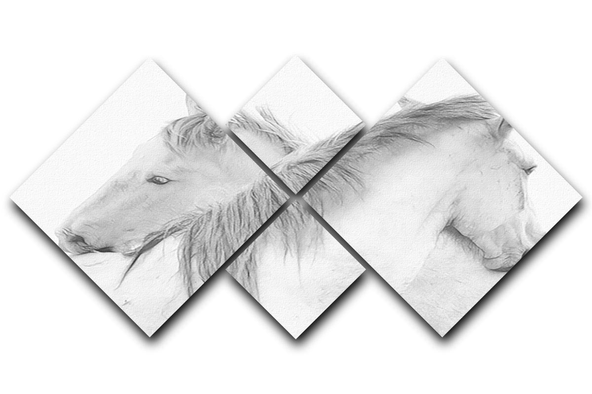 A beautiful 4-square multi panel canvas artwork featuring majestic horses in a harmonious arrangement.