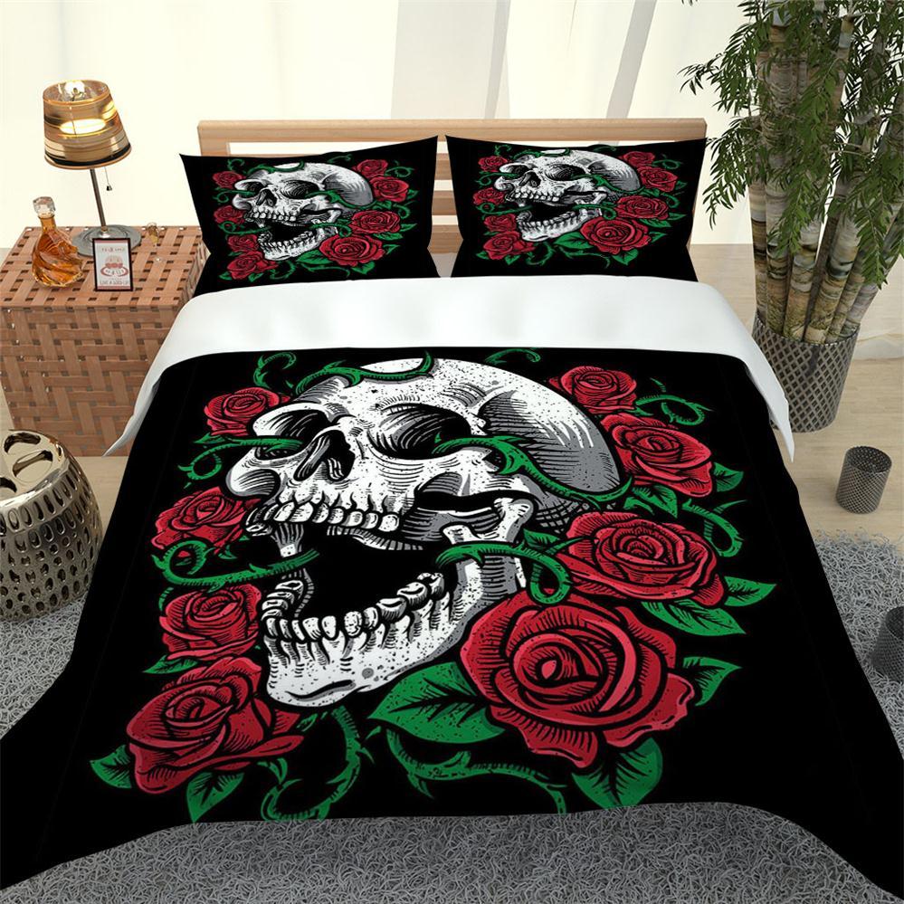 Hot 3D Printed Bedding Set featuring a black chic quilt cover and matching pillowcases, showcasing modern design and comfort.