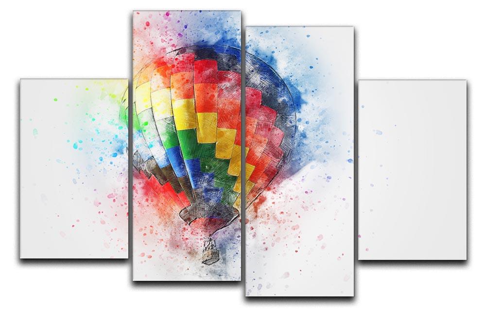 A vibrant 4-panel canvas artwork featuring colorful hot air balloons against a bright sky, creating a dynamic and engaging visual experience.