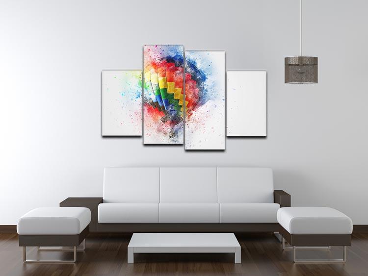 A vibrant 4-panel canvas artwork featuring colorful hot air balloons against a bright sky, creating a dynamic and engaging visual experience.