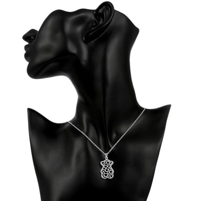 A stylish women's small bear shape hollow pendant necklace made of sterling silver, featuring a delicate design suitable for various occasions.