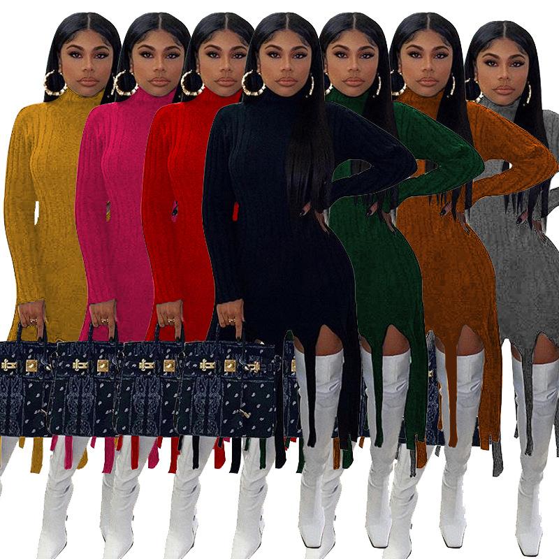 Hot Style Women's Autumn and Winter dress featuring a turtleneck, long sleeves, and a high-waisted design in a solid color.