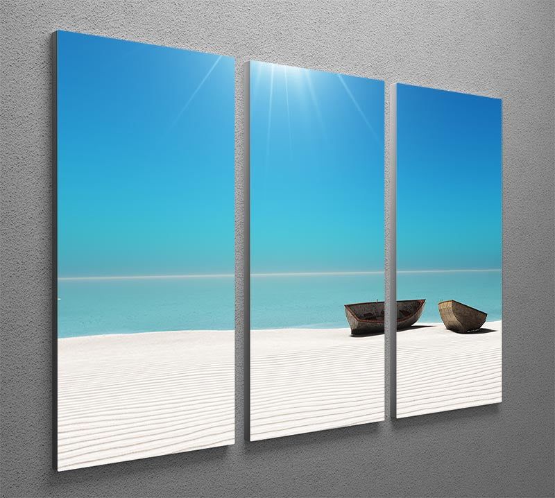 A stunning 3-panel canvas print depicting a vibrant beach scene with a hot sun and white sand, perfect for home decor.