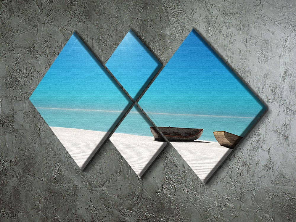 A vibrant 4-square canvas artwork depicting a sunny beach scene with white sand and a bright sun.