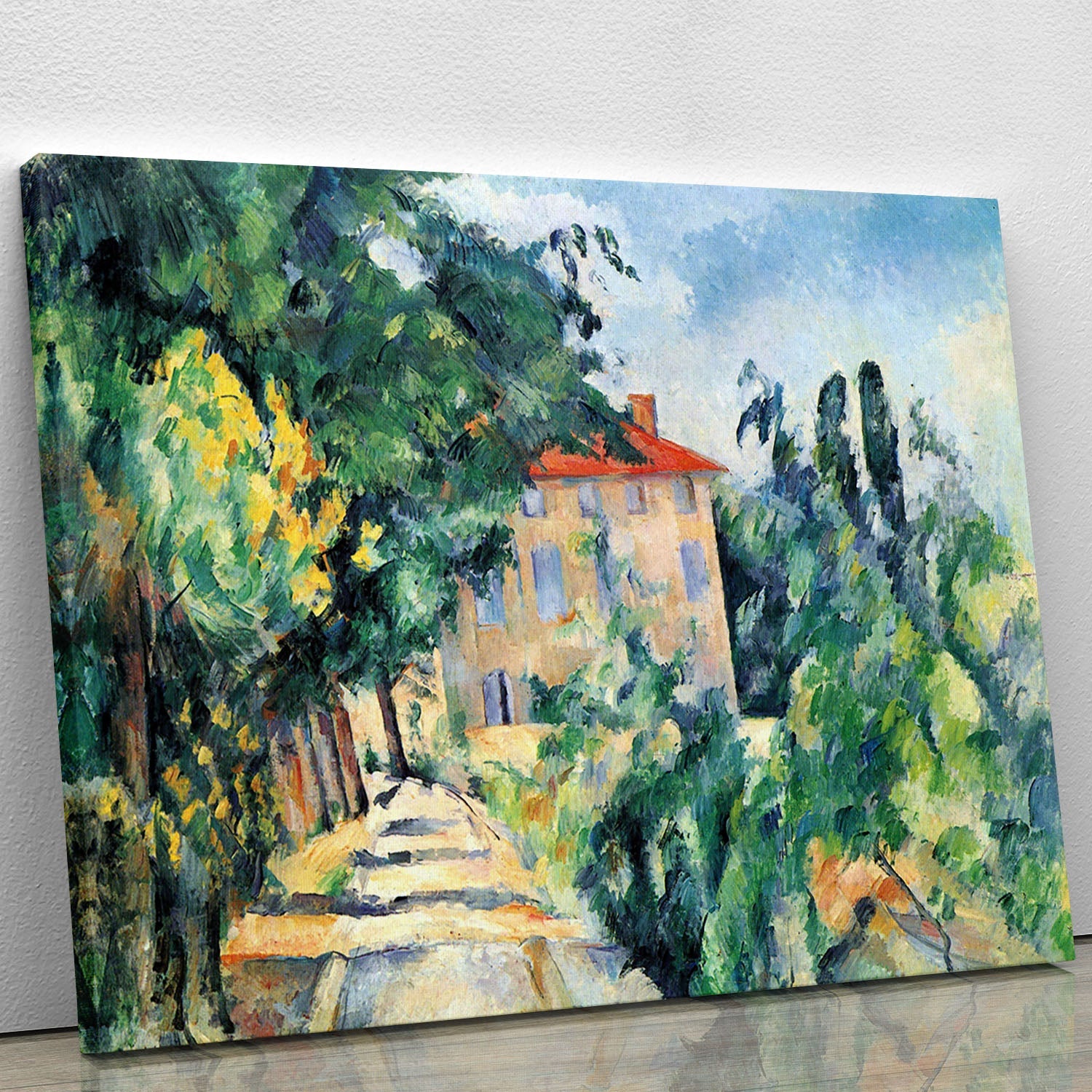 Canvas print of Cezanne's House with Red Roof, showcasing vibrant colors and intricate details, perfect for home decor.
