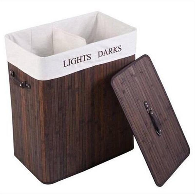 Double-lattice bamboo storage basket with cotton lining and ergonomic handles, ideal for organizing various items in your home.