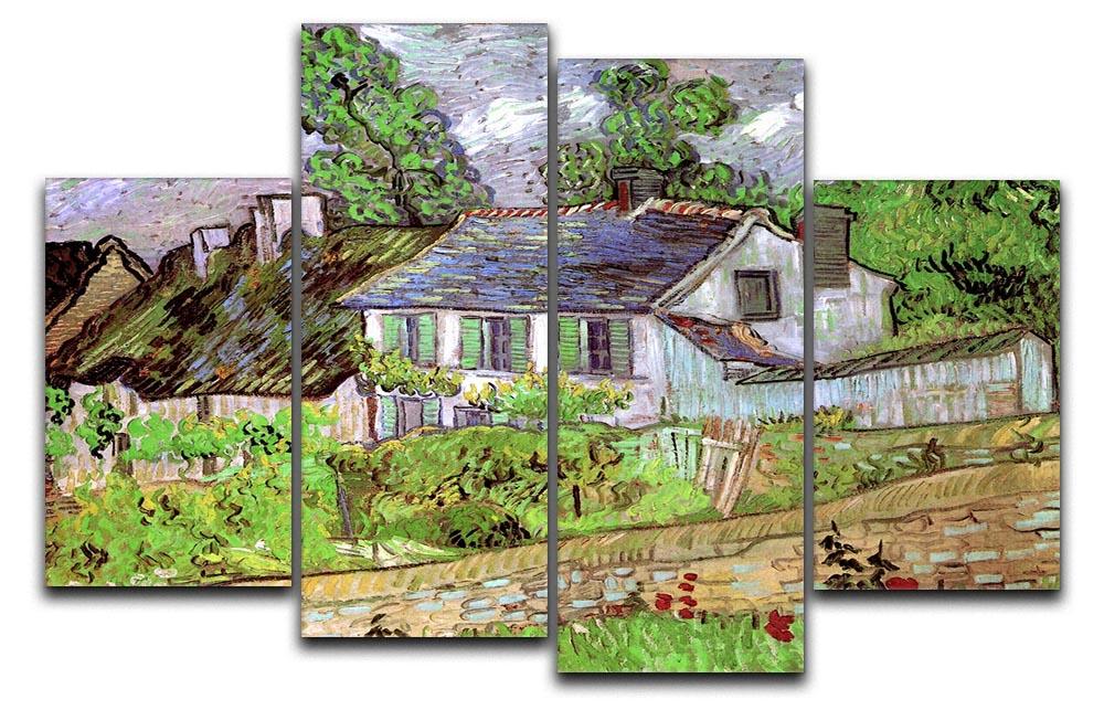 A 4-split canvas artwork featuring Van Gogh's Houses in Auvers 2, showcasing vibrant colors and dynamic design.