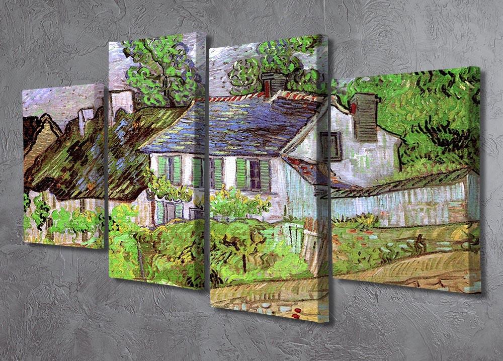 A 4-split canvas artwork featuring Van Gogh's Houses in Auvers 2, showcasing vibrant colors and dynamic design.