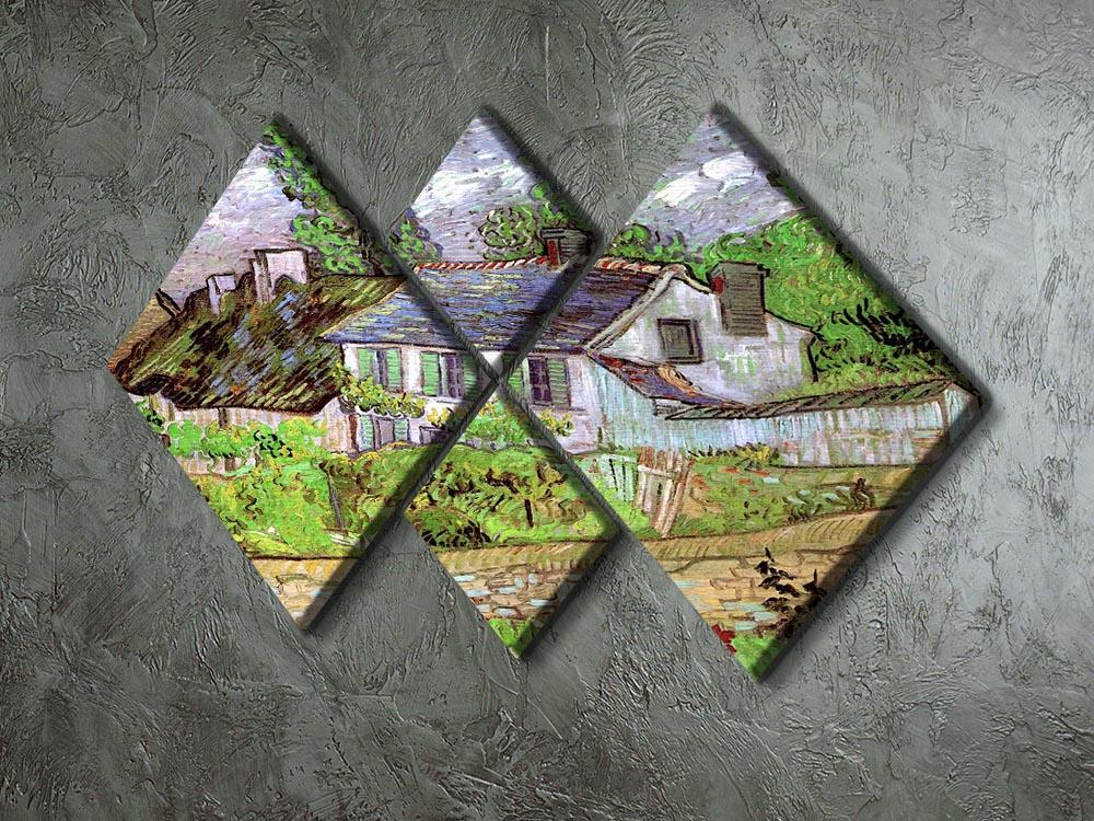 A 4-square multi-panel canvas featuring Van Gogh's Houses in Auvers 2, showcasing vibrant colors and intricate brushwork.