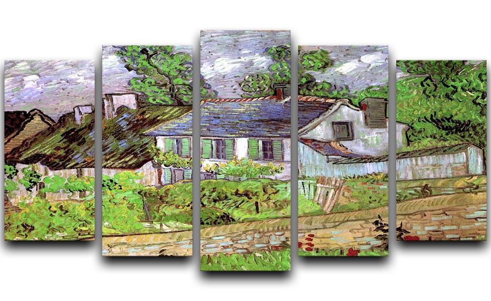 A 5-split canvas artwork featuring Houses in Auvers 2 by Van Gogh, showcasing vibrant colors and a picturesque rural landscape.