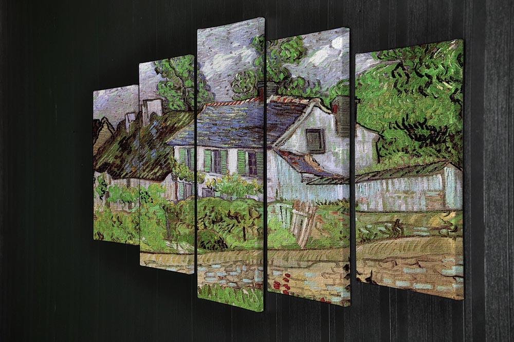 A 5-split canvas artwork featuring Houses in Auvers 2 by Van Gogh, showcasing vibrant colors and a picturesque rural landscape.