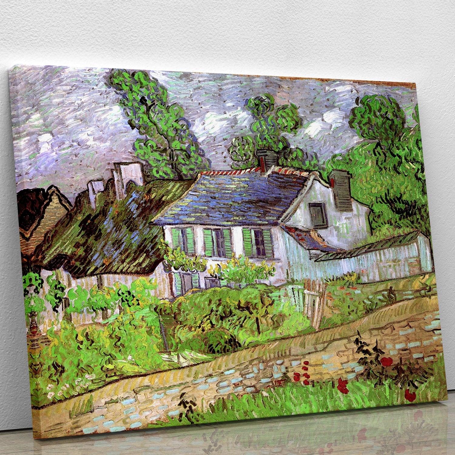 Canvas print or poster of Van Gogh's Houses in Auvers 2, showcasing vibrant colors and expressive brushstrokes.