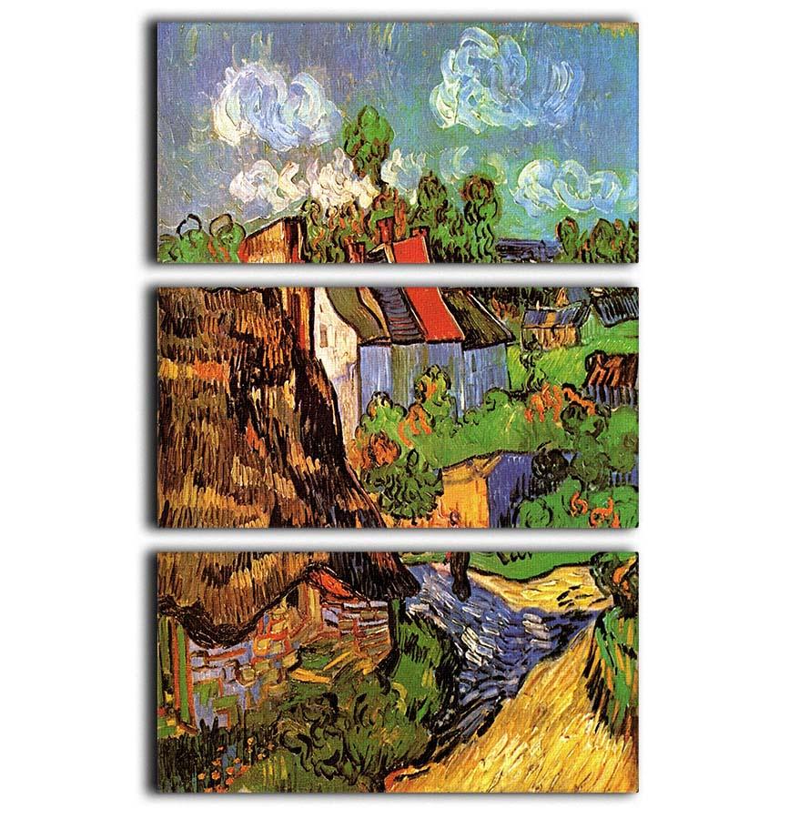 Three-panel canvas print of Houses in Auvers by Van Gogh, showcasing vibrant colors and intricate details.