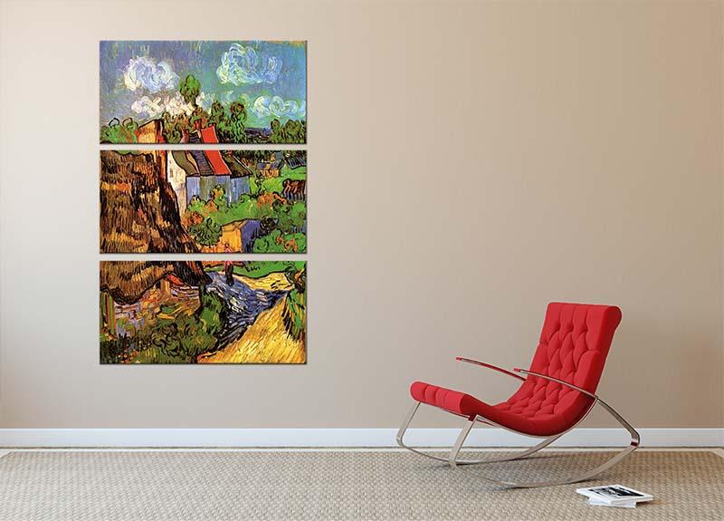Three-panel canvas print of Houses in Auvers by Van Gogh, showcasing vibrant colors and intricate details.