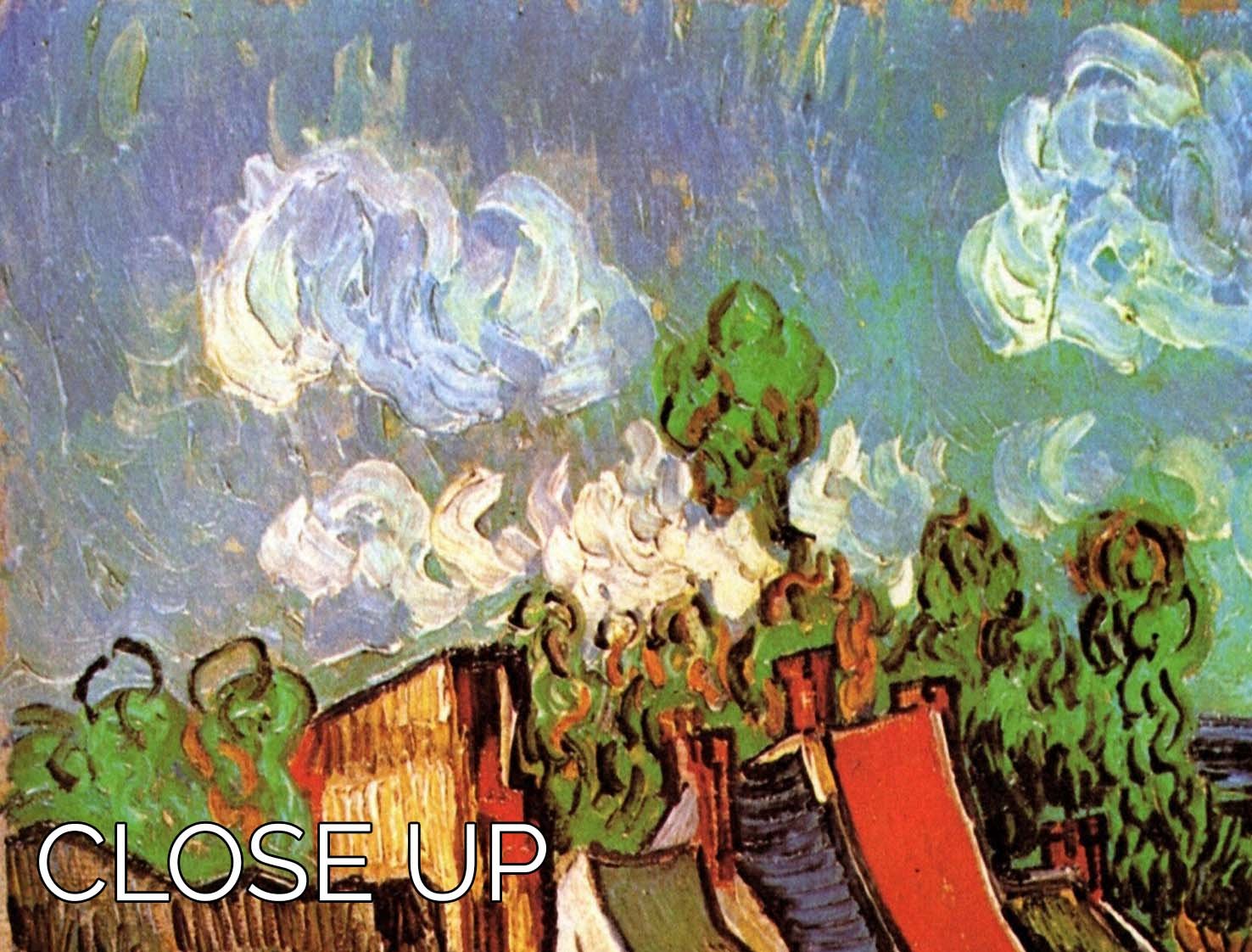 Three-panel canvas print of Houses in Auvers by Van Gogh, showcasing vibrant colors and intricate details.