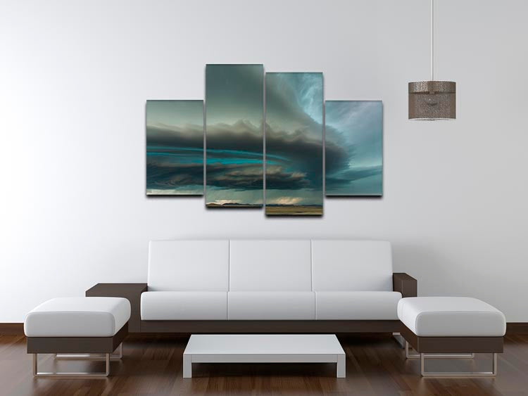 Huge Supercell 4 Split Panel Canvas artwork displayed in a modern living room, showcasing vibrant colors and dynamic design.