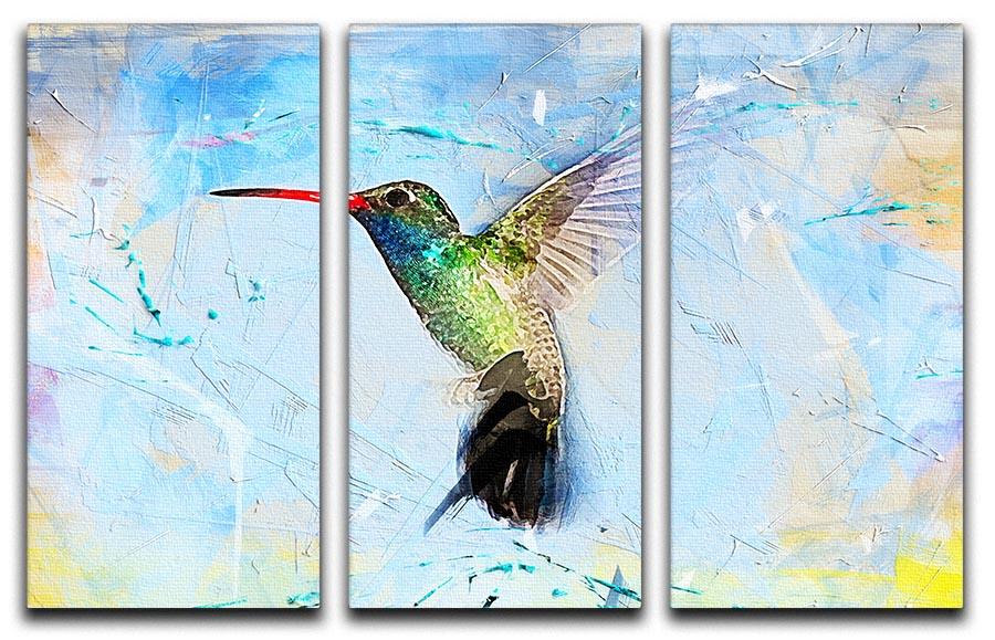 A beautiful 3-panel canvas print featuring a vibrant hummingbird, perfect for enhancing home decor.