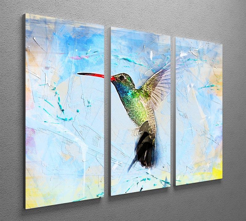 A beautiful 3-panel canvas print featuring a vibrant hummingbird, perfect for enhancing home decor.