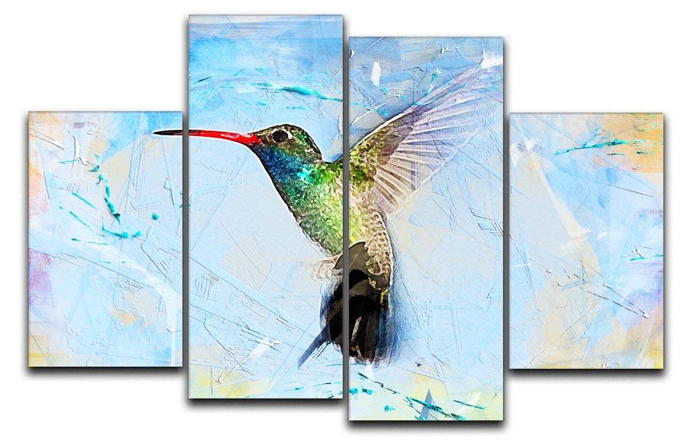 A beautiful 4-split canvas painting featuring vibrant hummingbirds in a dynamic arrangement, perfect for home decor.