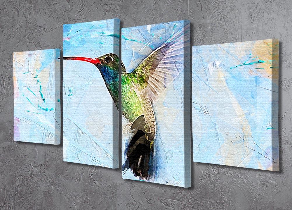A beautiful 4-split canvas painting featuring vibrant hummingbirds in a dynamic arrangement, perfect for home decor.
