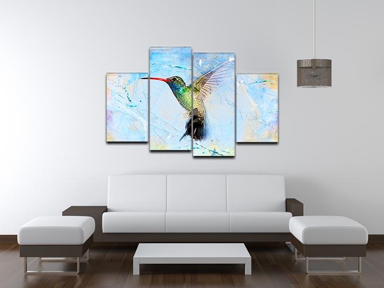 A beautiful 4-split canvas painting featuring vibrant hummingbirds in a dynamic arrangement, perfect for home decor.