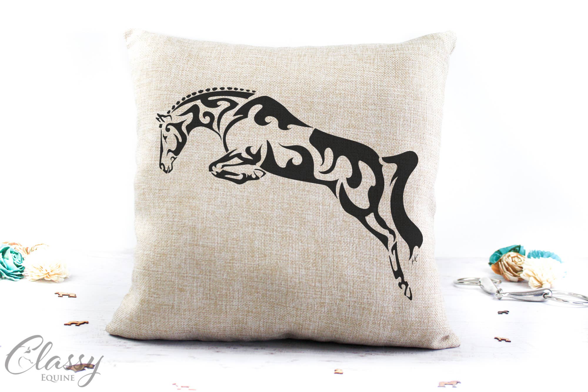 Hunter Jumper Horse Throw Pillow Cover featuring a stylish jumper design, perfect for equestrian-themed home decor.