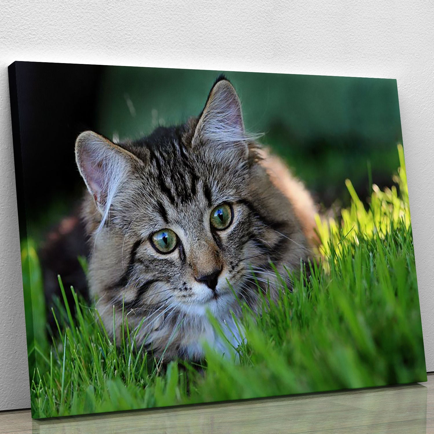 A beautiful canvas print titled 'Hunting in the Grass', showcasing vibrant nature scenes with intricate details.