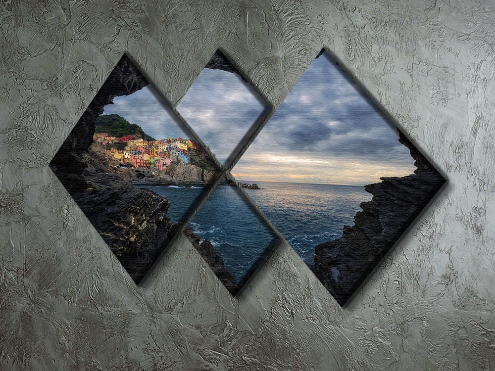 I Love Manarola 4 Square Multi Panel Canvas featuring vibrant coastal imagery divided into four equal sections.