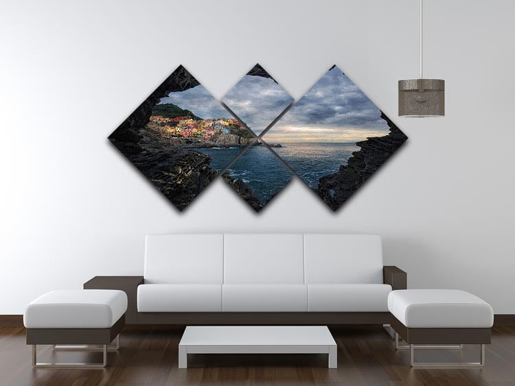 I Love Manarola 4 Square Multi Panel Canvas featuring vibrant coastal imagery divided into four equal sections.