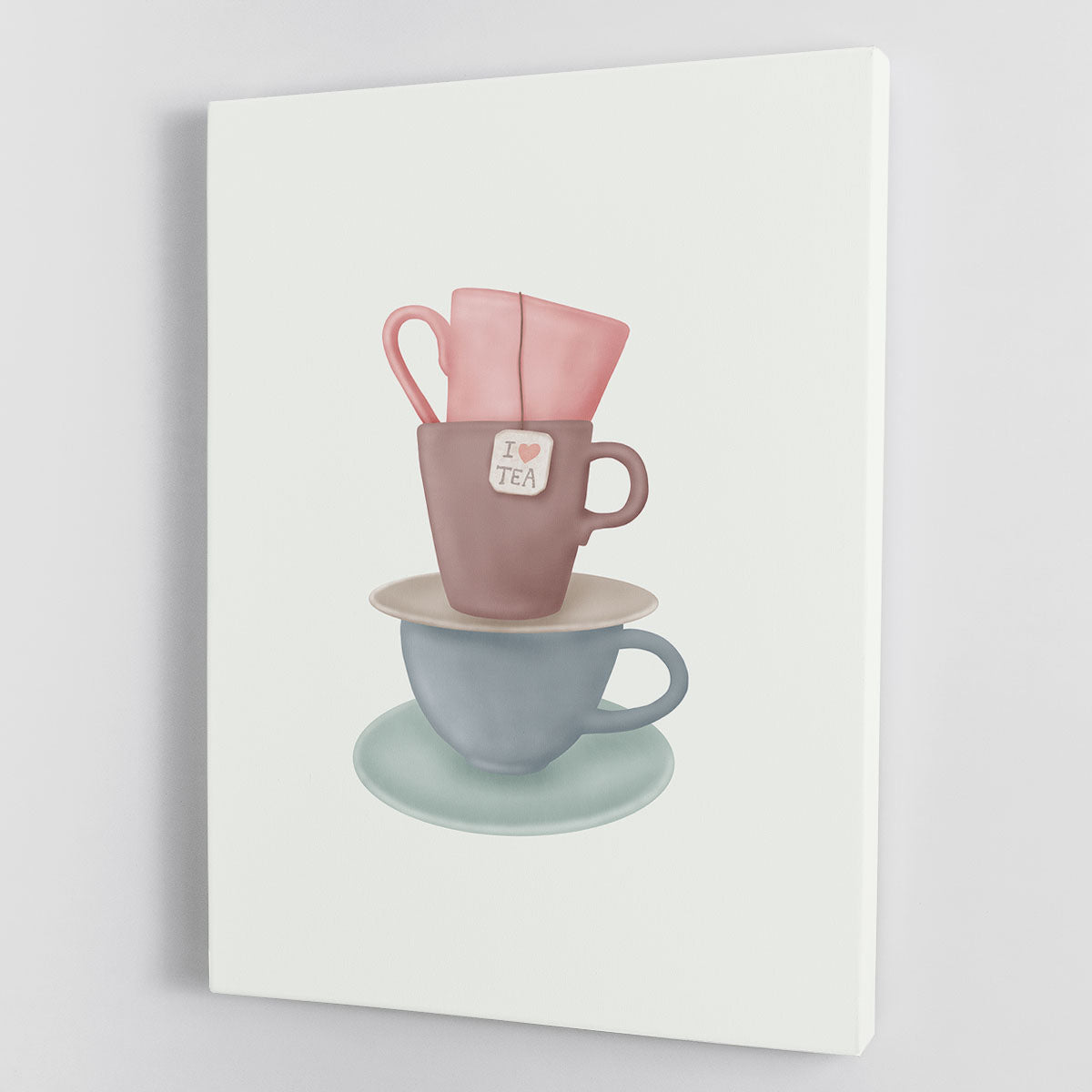 I Love TEA canvas print featuring elegant typography and tea-themed design, perfect for home decor.