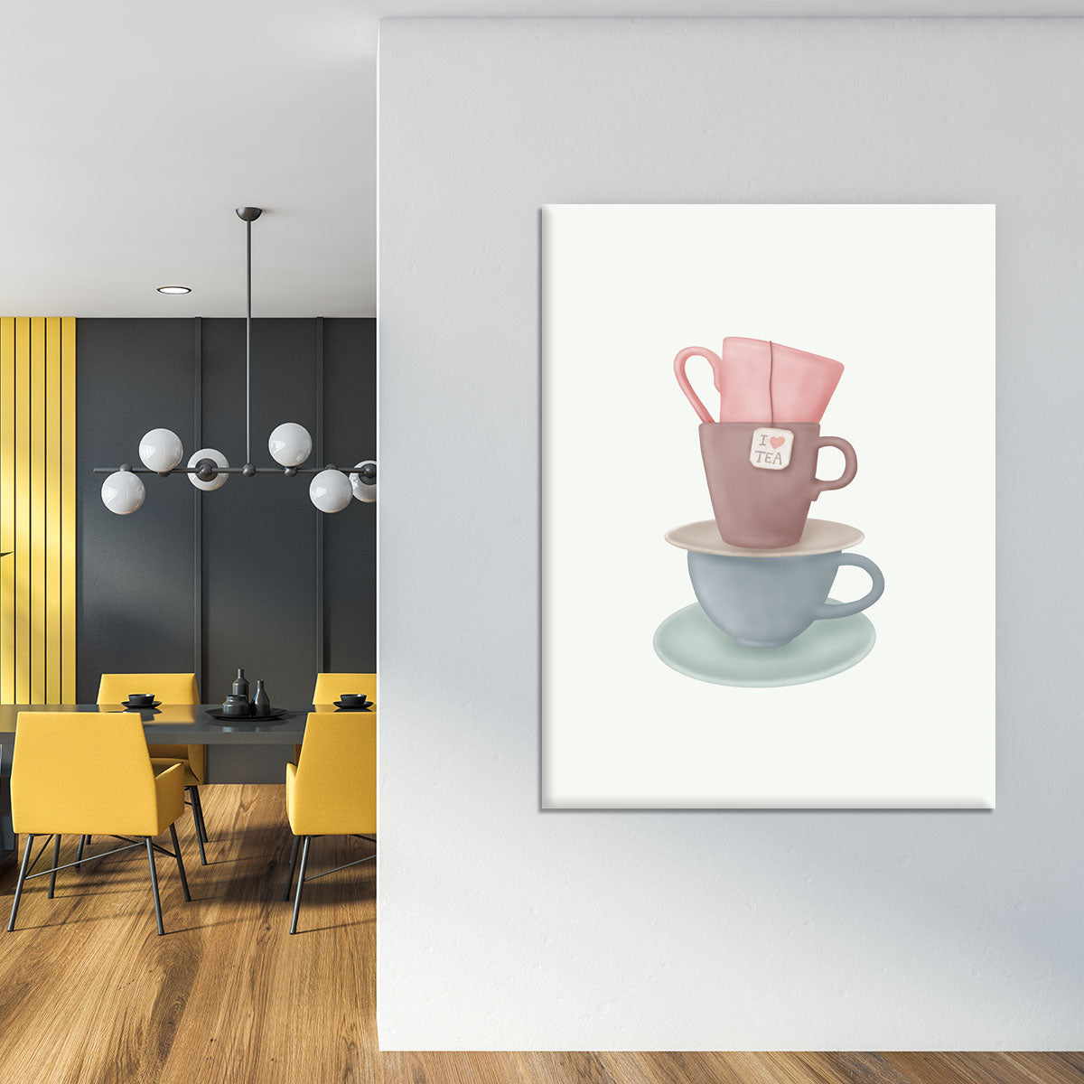 I Love TEA canvas print featuring elegant typography and tea-themed design, perfect for home decor.