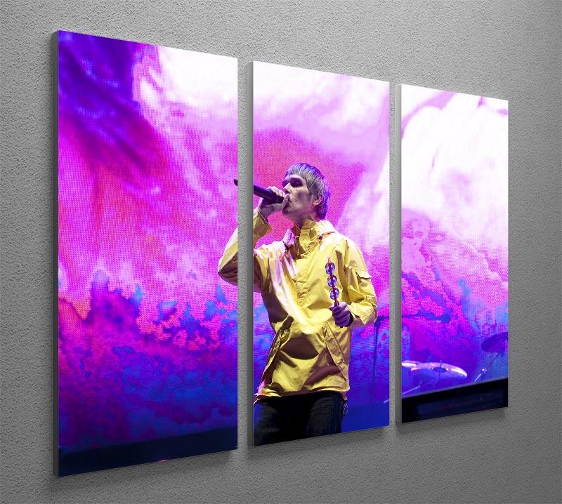 Ian Brown of the Stone Roses performing on stage, depicted in a stunning 3-panel canvas print, showcasing vibrant colors and intricate details.
