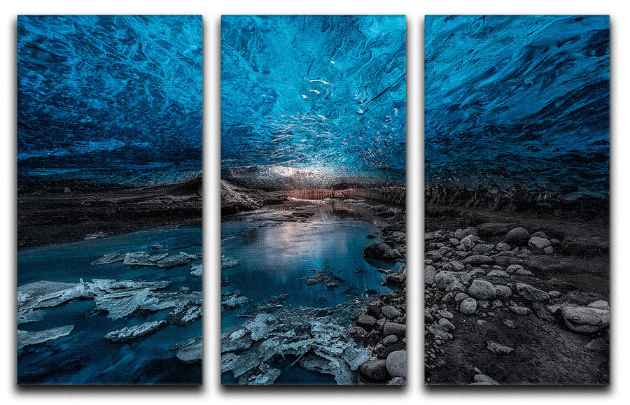 Ice Cave 3 Split Panel Canvas Print featuring a stunning icy landscape across three panels.