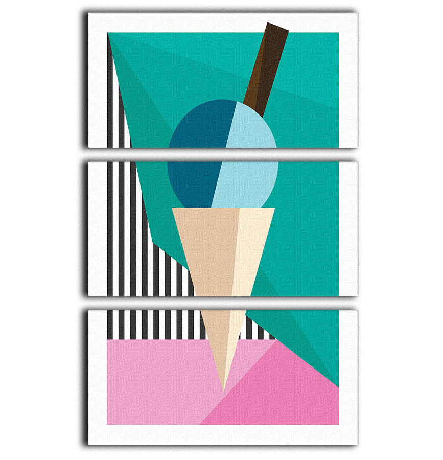 A vibrant Ice Cream 3 Split Panel Canvas Print featuring colorful ice cream cones, perfect for modern decor.