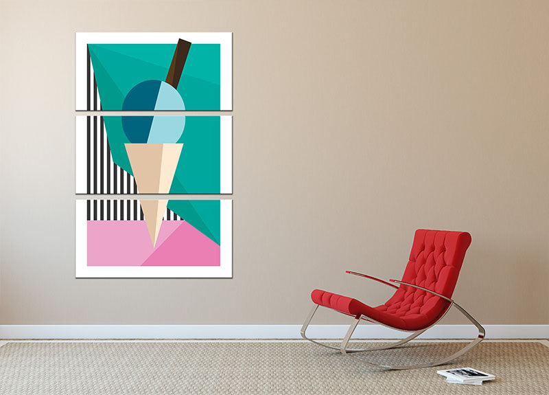 A vibrant Ice Cream 3 Split Panel Canvas Print featuring colorful ice cream cones, perfect for modern decor.