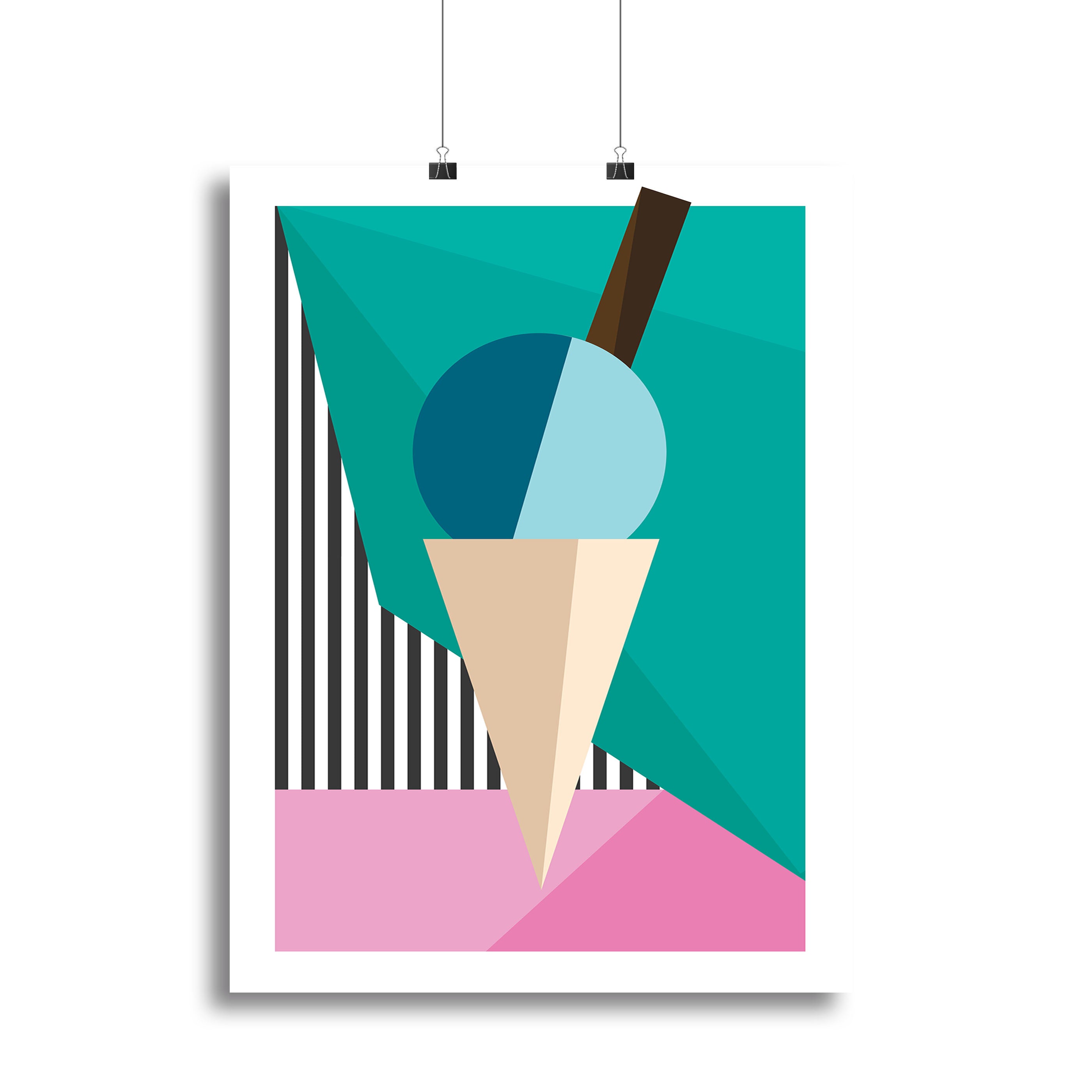 A vibrant ice cream canvas print featuring colorful scoops of ice cream in a cone, perfect for home decor.