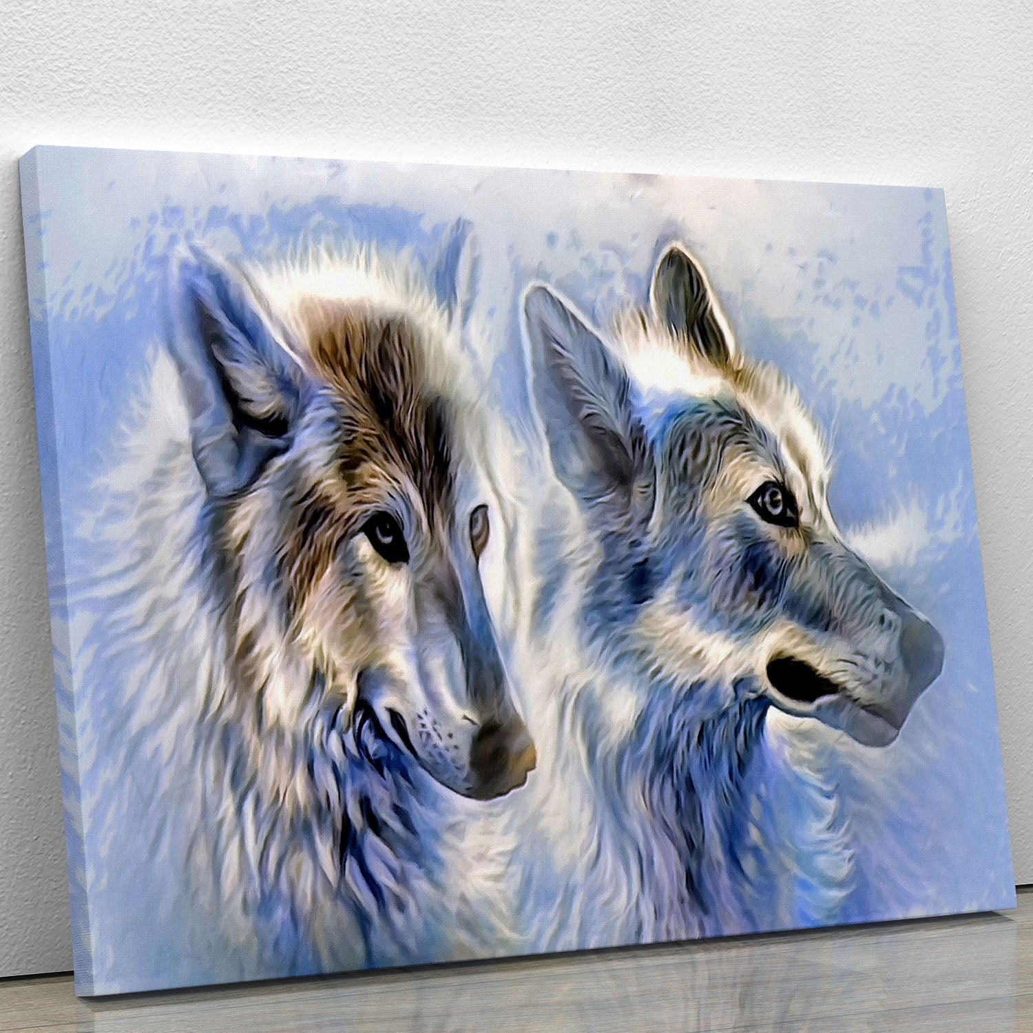 A captivating Ice Wolf painting on canvas, showcasing the majestic wolf in a serene natural setting, perfect for home decor.