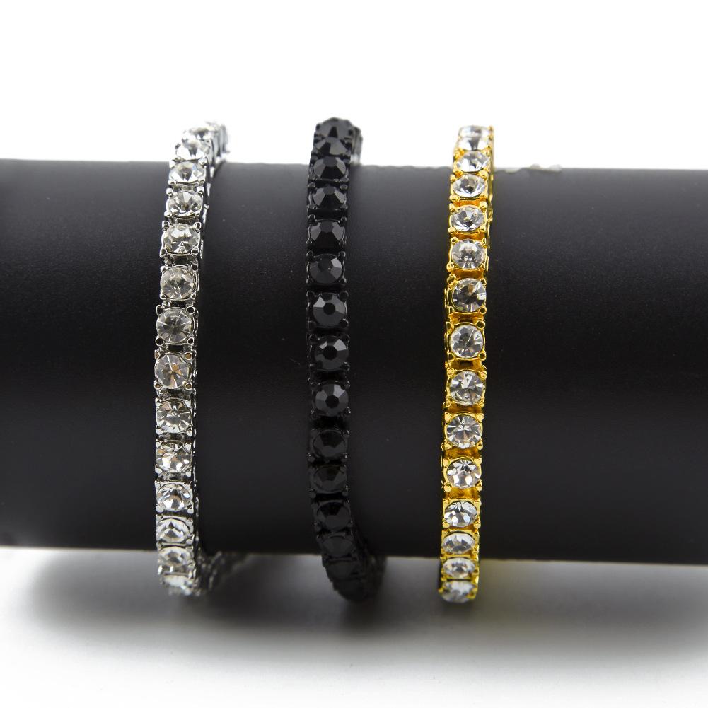 Iced Out 1 Row Rhinestones Bracelet for men, featuring clear simulated rhinestones and a stylish hip hop design.