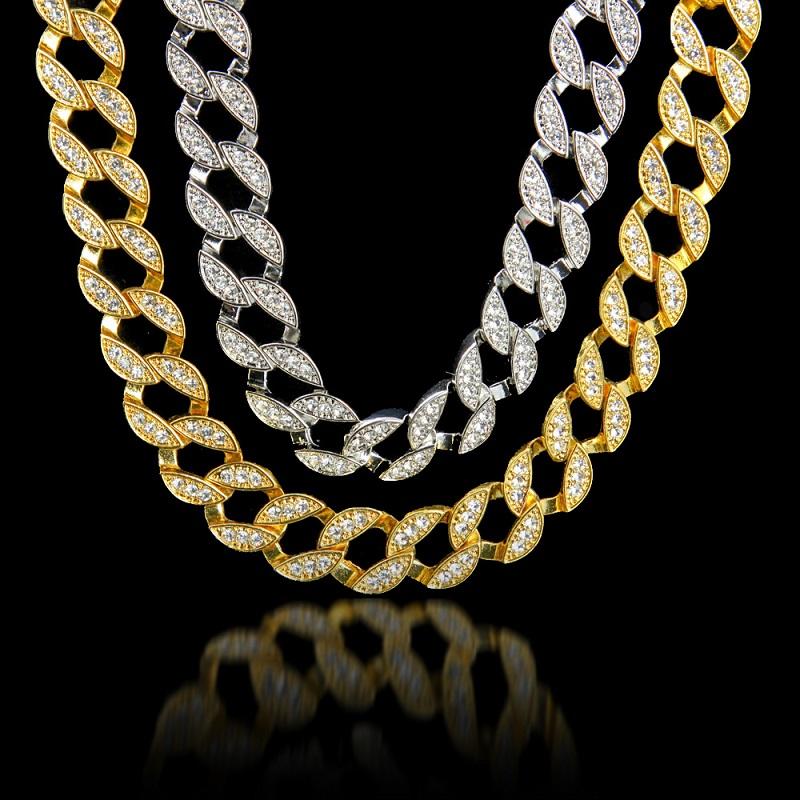 Iced Out Chains Hip Hop Jewelry for men featuring rhinestones and crystals in a stylish Cuban link design.