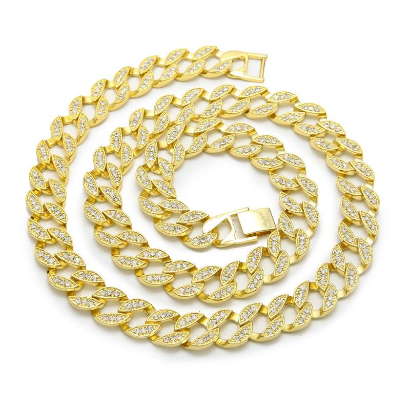 Iced Out Chains Hip Hop Jewelry for men featuring rhinestones and crystals in a stylish Cuban link design.
