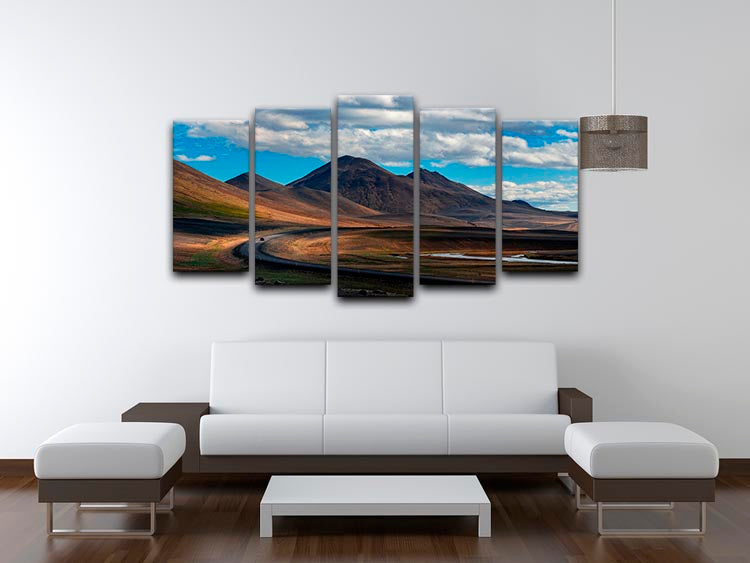 Iceland 5 Split Panel Canvas artwork featuring a stunning landscape divided into five panels, showcasing vibrant colors and intricate details.