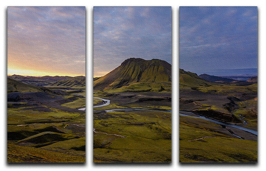 Iceland Highlands 3 Split Panel Canvas Print showcasing stunning landscapes in three panels, perfect for home decor.