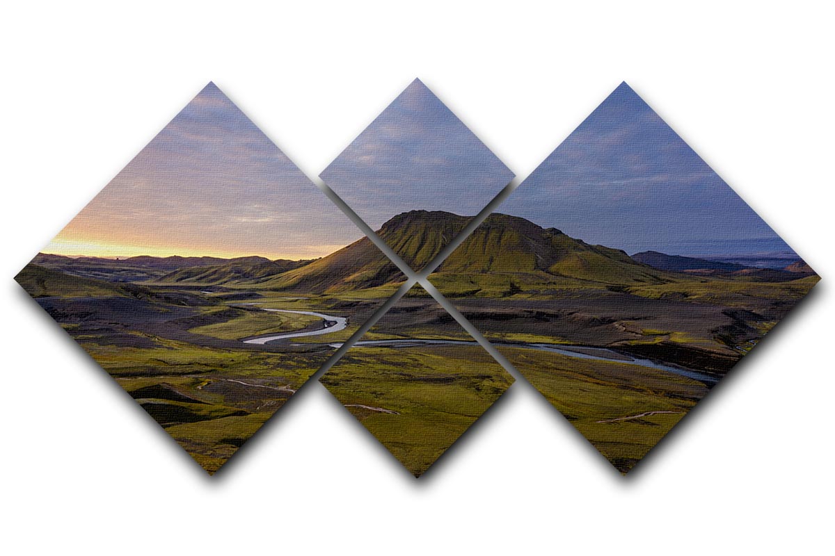 Iceland Highlands 4 Square Multi Panel Canvas artwork featuring stunning landscape divided into four panels.